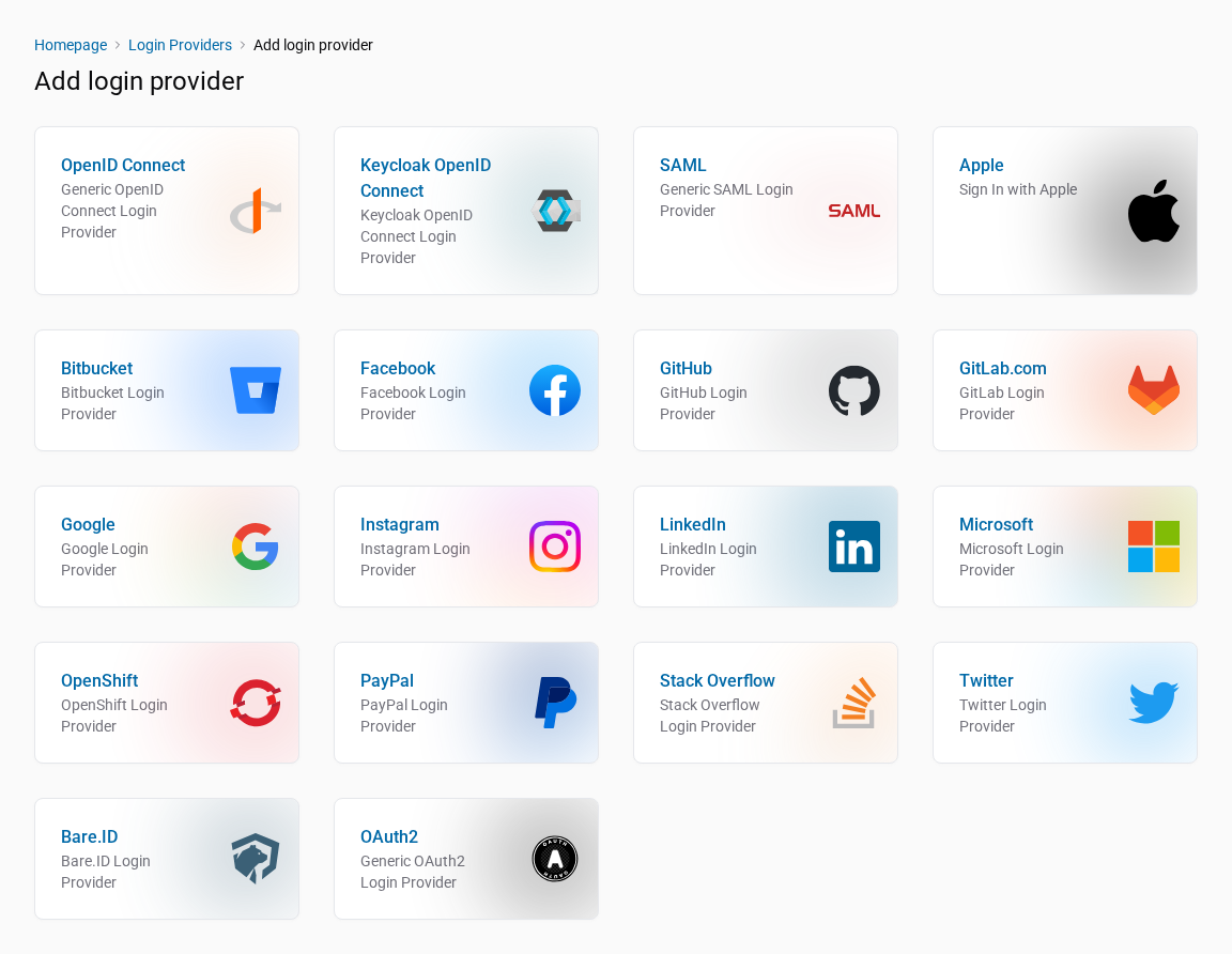 Login provider gallery